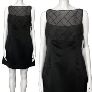 Deadstock Vintage 90s Black Cocktail Dress Sheer Chiffon Yoke Minimalist S/M 8P